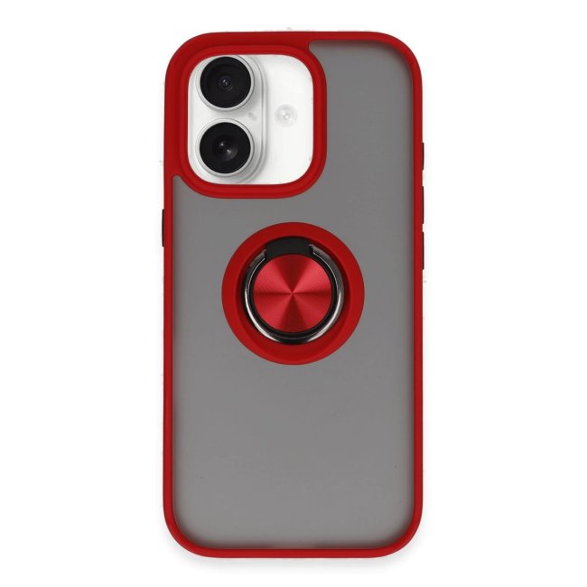 İphone 16 Kılıf Montreal Yüzüklü Silikon Kapak - Kırmızı