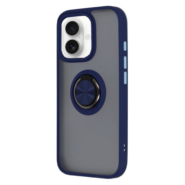 İphone 16 Kılıf Montreal Yüzüklü Silikon Kapak - Lacivert