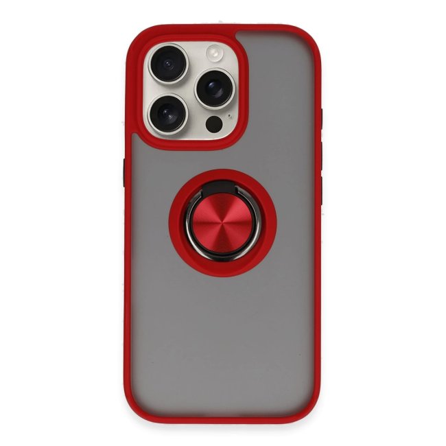 İphone 16 Pro Kılıf Montreal Yüzüklü Silikon Kapak - Kırmızı