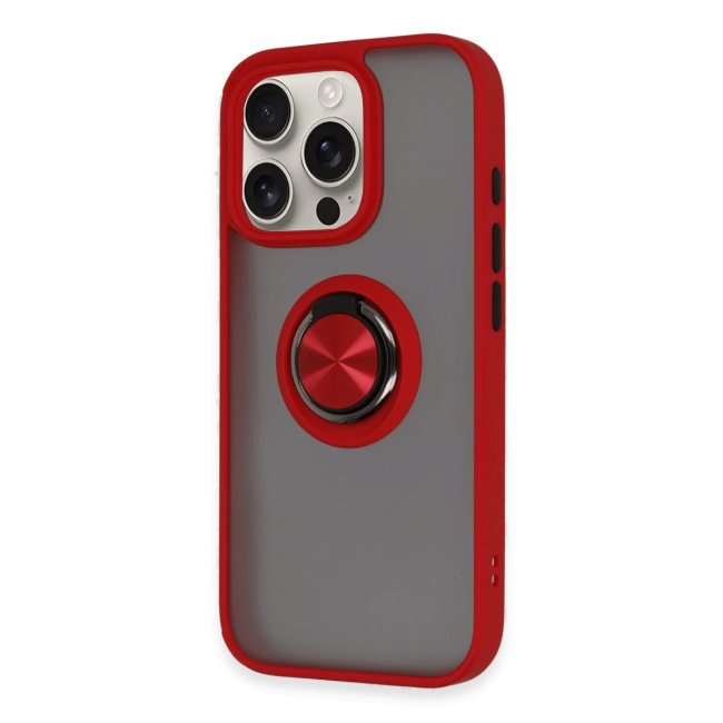 İphone 16 Pro Kılıf Montreal Yüzüklü Silikon Kapak - Kırmızı