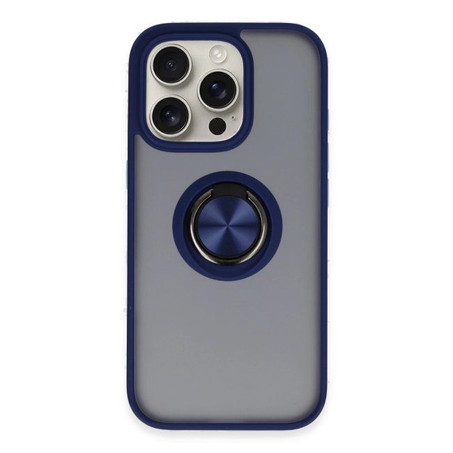 İphone 16 Pro Max Kılıf Montreal Yüzüklü Silikon Kapak - Lacivert