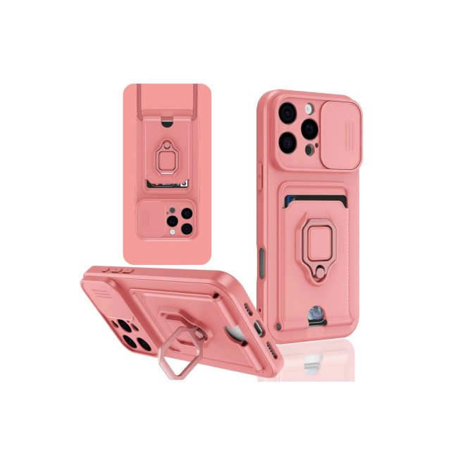 İphone 16 Pro Kılıf Zuma Kartvizitli Yüzüklü Silikon - Pembe