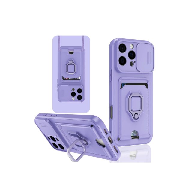 İphone 16 Pro Kılıf Zuma Kartvizitli Yüzüklü Silikon - Lila