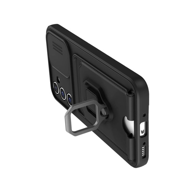 Samsung Galaxy S24 Fe Kılıf Zuma Kartvizitli Yüzüklü Silikon - Siyah