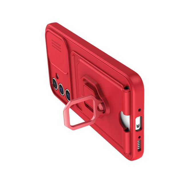 Samsung Galaxy S24 Fe Kılıf Zuma Kartvizitli Yüzüklü Silikon - Kırmızı