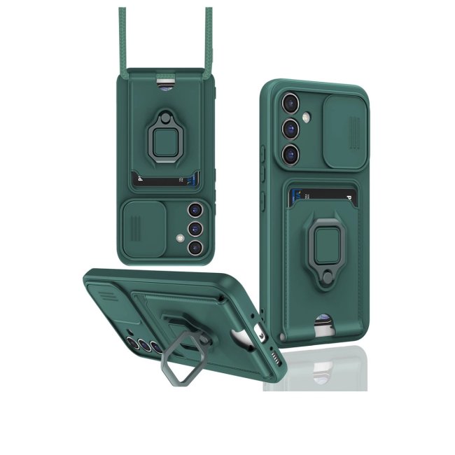 Samsung Galaxy S24 Fe Kılıf Zuma Kartvizitli Yüzüklü Silikon - Yeşil