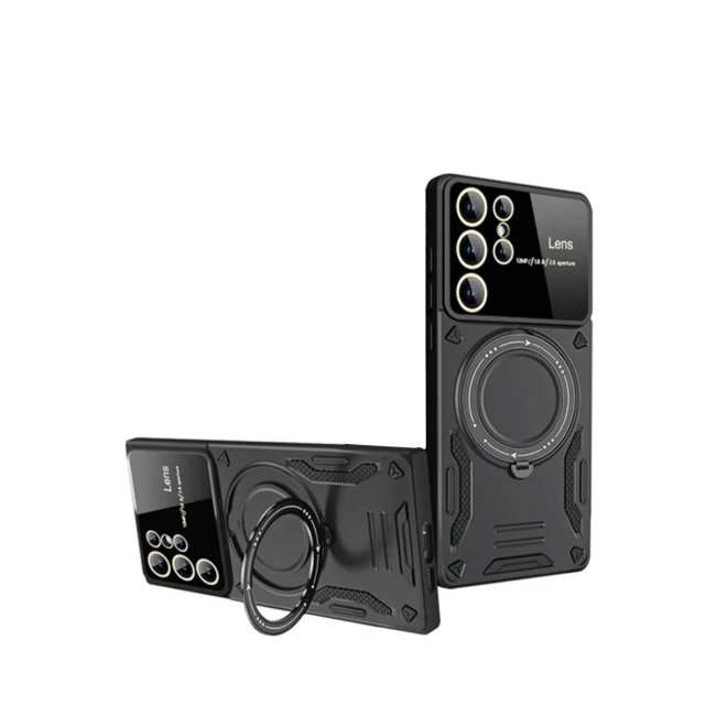 Samsung Galaxy S24 Ultra Kılıf Joy Lens Standlı Kapak - Siyah