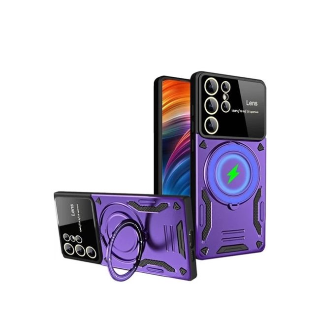 Samsung Galaxy S24 Ultra Kılıf Joy Lens Standlı Kapak - Mor