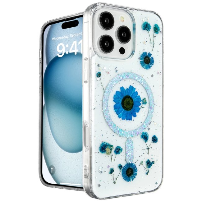 İphone 16 Pro Max Kılıf Daisy Simli Magsafe Kapak - Mavi