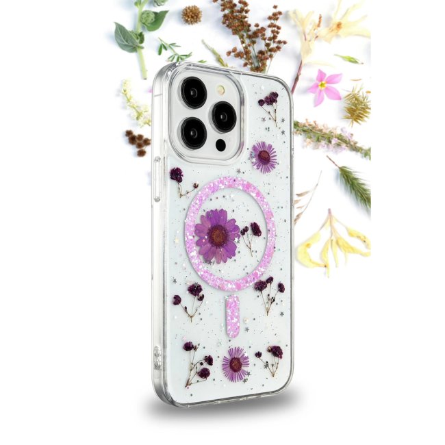 İphone 16 Pro Max Kılıf Daisy Simli Magsafe Kapak - Gold