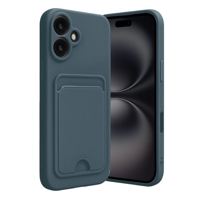 İphone 16 Kılıf Kelvin Kartvizitli Silikon - Koyu Yeşil