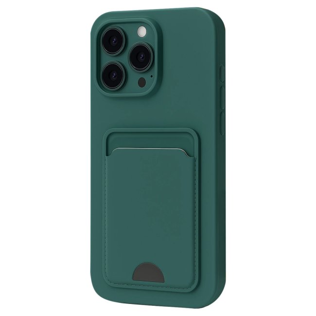 İphone 16 Plus Kılıf Kelvin Kartvizitli Silikon - Koyu Yeşil