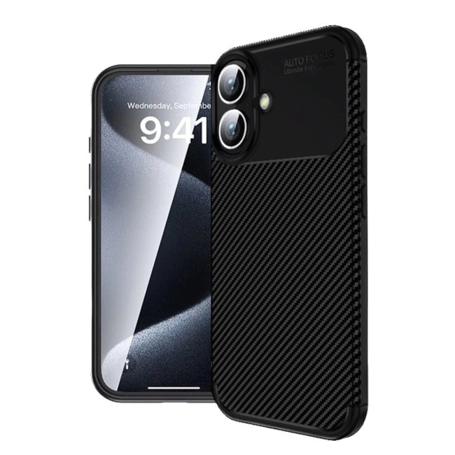 İphone 16 Kılıf Auto Focus Karbon Kapak - Siyah