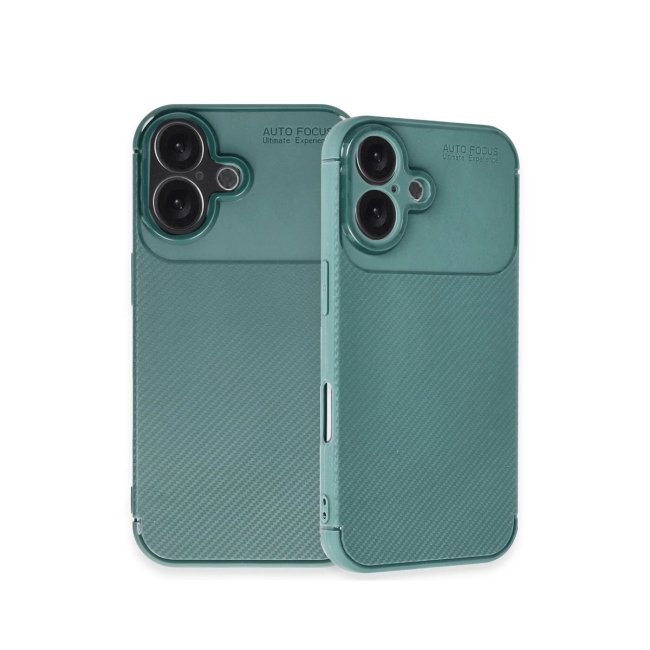 İphone 16 Plus Kılıf Auto Focus Karbon Kapak - Koyu Yeşil