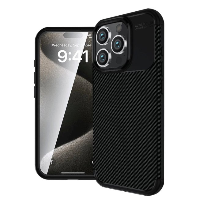 İphone 16 Pro Max Kılıf Auto Focus Karbon Kapak - Siyah