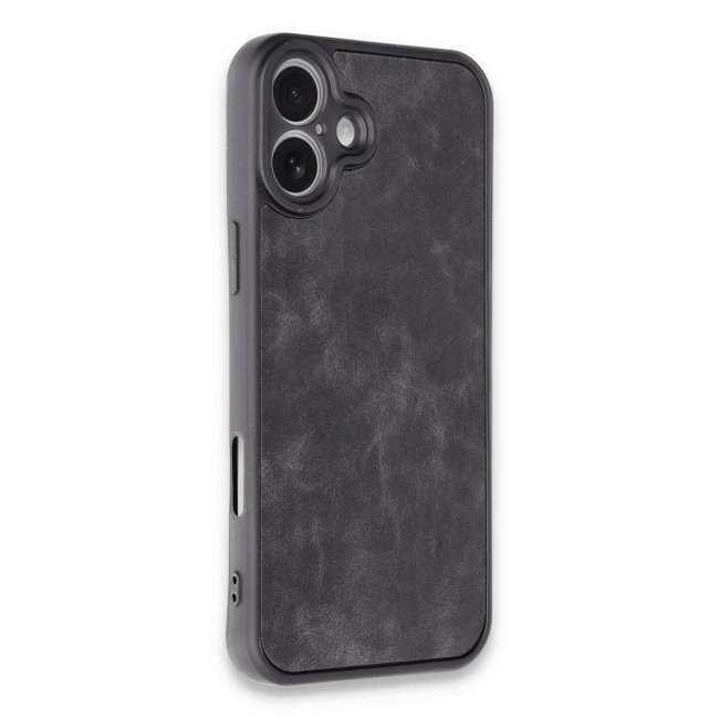 İphone 16 Plus Kılıf Aras Deri Kapak - Siyah