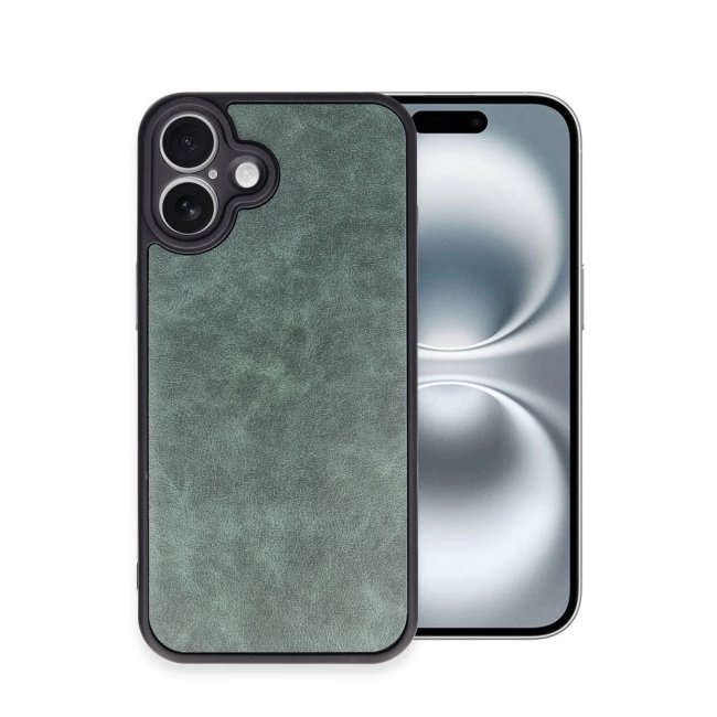 İphone 16 Plus Kılıf Aras Deri Kapak - Koyu Yeşil
