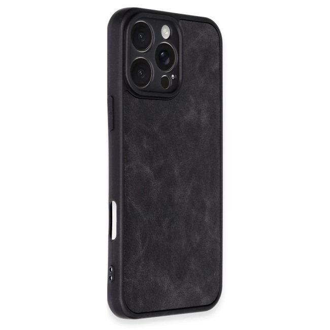 İphone 16 Pro Kılıf Aras Deri Kapak - Siyah