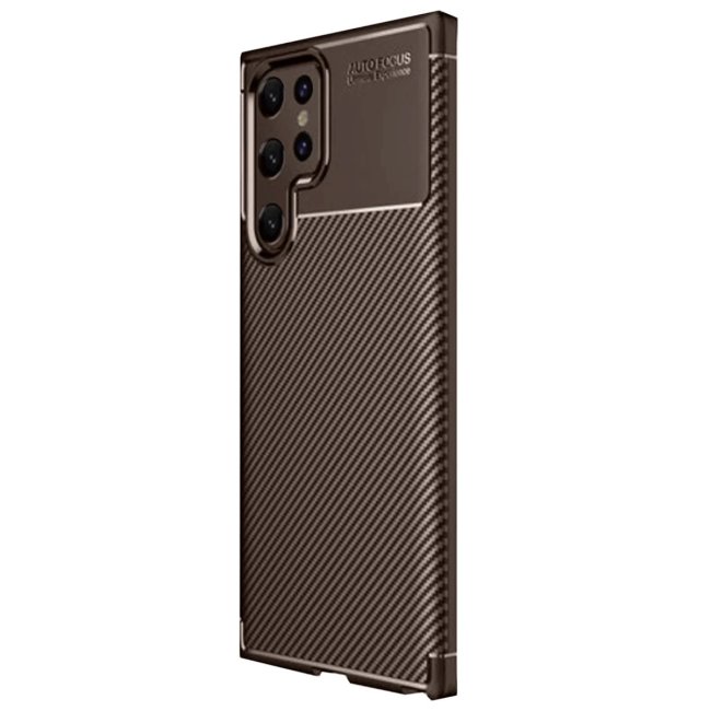 Samsung Galaxy S25 Ultra Kılıf Auto Focus Karbon Kapak - Kahverengi
