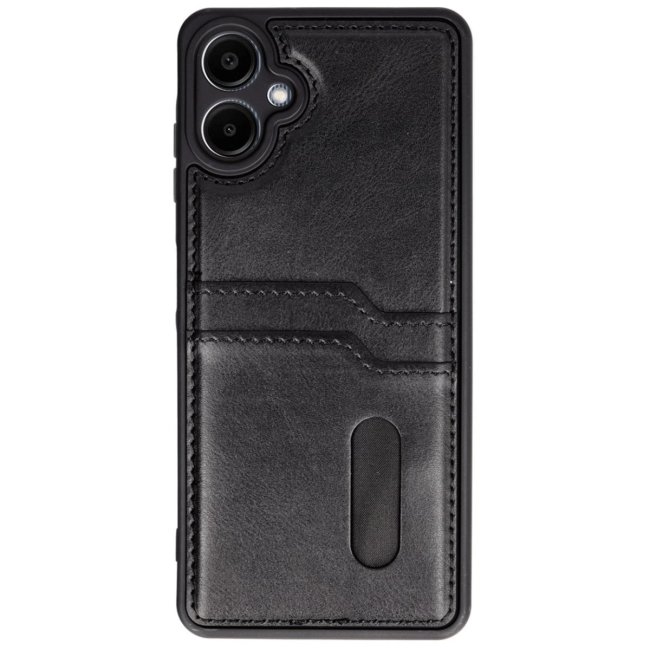 Samsung Galaxy A06 Kılıf Sara Kartvizitli Deri Kılıf - Siyah