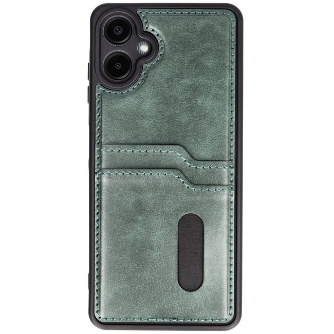 Samsung Galaxy A06 Kılıf Sara Kartvizitli Deri Kılıf - Koyu Yeşil