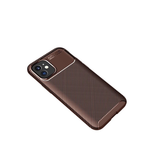 İphone 12 Mini Kılıf Auto Focus Karbon Kapak - Kahverengi