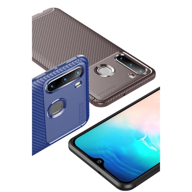 Samsung Galaxy A21 Kılıf Auto Focus Karbon Kapak - Lacivert