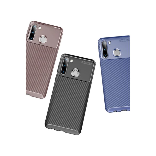 Samsung Galaxy A21 Kılıf Auto Focus Karbon Kapak - Lacivert