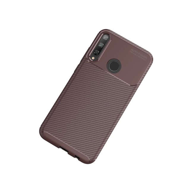 Huawei P40 Lite E Kılıf Auto Focus Karbon Kapak - Kahverengi