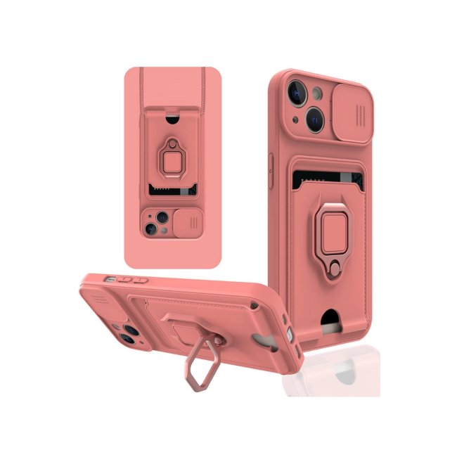 İphone 13 Kılıf Zuma Kartvizitli Yüzüklü Silikon - Pembe