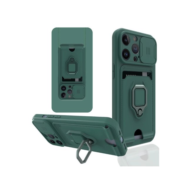 İphone 13 Pro Kılıf Zuma Kartvizitli Yüzüklü Silikon - Yeşil