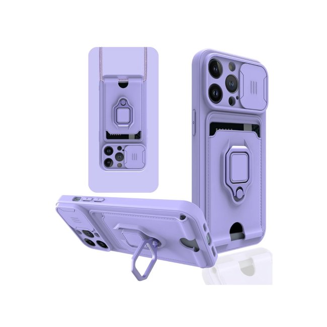 İphone 13 Pro Kılıf Zuma Kartvizitli Yüzüklü Silikon - Lila