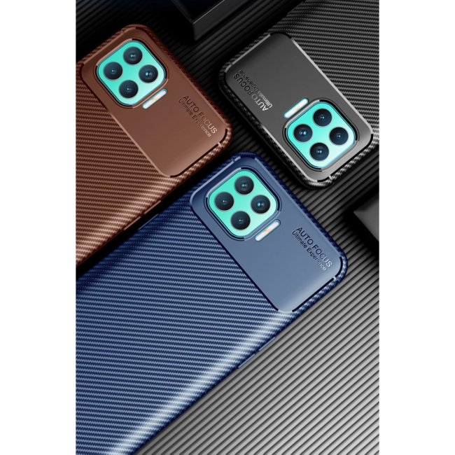 Oppo Reno 4 Lite Kılıf Auto Focus Karbon Kapak - Kahverengi