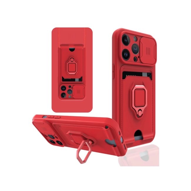 İphone 13 Pro Kılıf Zuma Kartvizitli Yüzüklü Silikon - Kırmızı