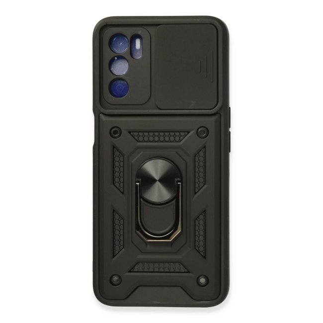 Oppo A16 Kılıf Pars Lens Yüzüklü Silikon - Siyah