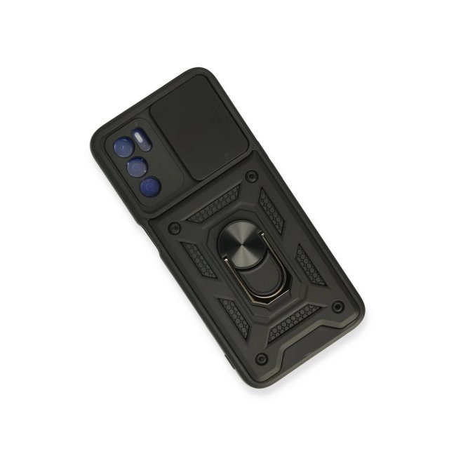 Oppo A16 Kılıf Pars Lens Yüzüklü Silikon - Siyah