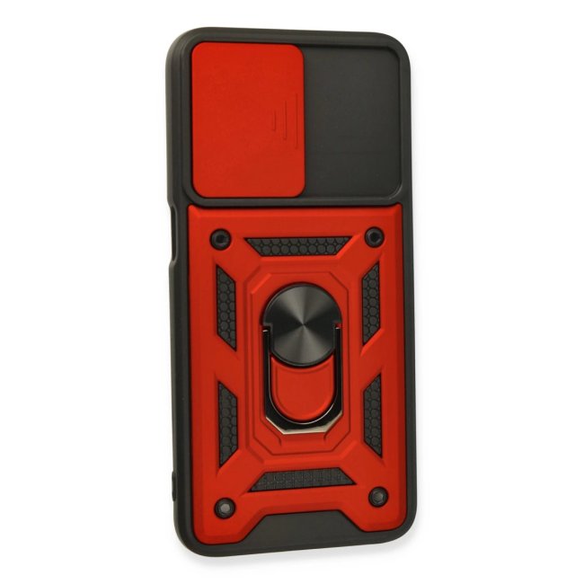 Oppo A16 Kılıf Pars Lens Yüzüklü Silikon - Kırmızı