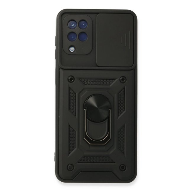 Samsung Galaxy A22 Kılıf Pars Lens Yüzüklü Silikon - Siyah