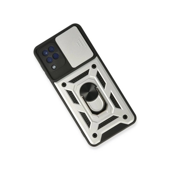 Samsung Galaxy A22 Kılıf Pars Lens Yüzüklü Silikon - Gümüş