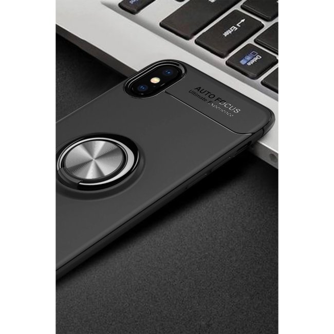 İphone Xs Max Kılıf Range Yüzüklü Silikon - Siyah