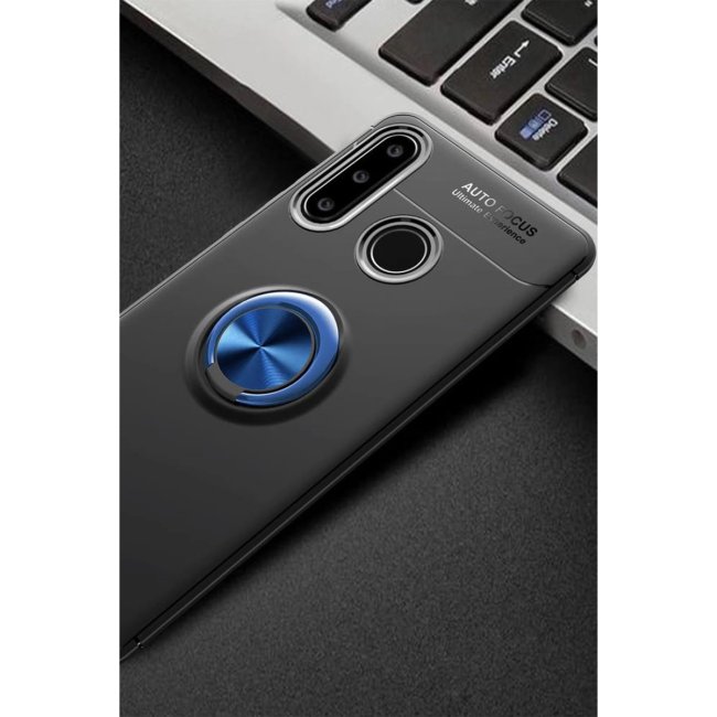 Huawei Y6p Kılıf Range Yüzüklü Silikon - Siyah-mavi