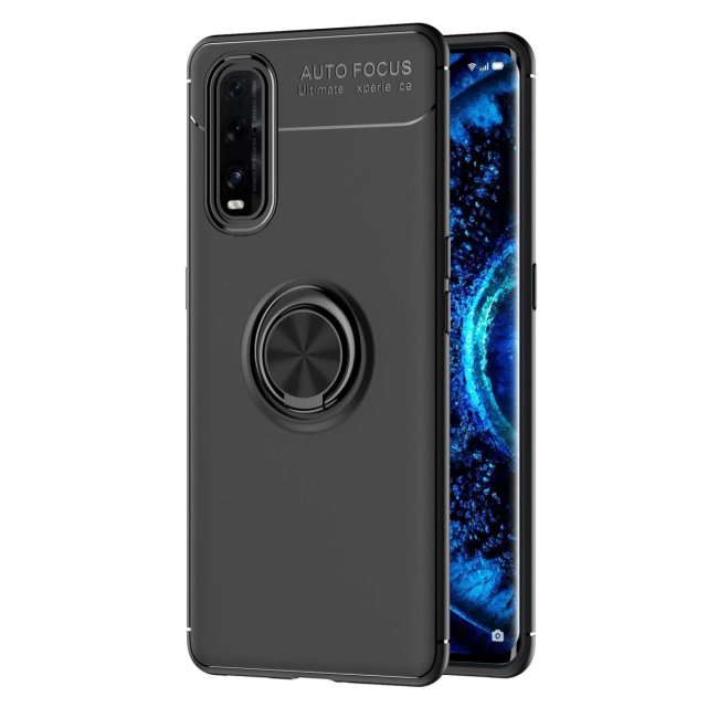 Oppo Find X2 Kılıf Range Yüzüklü Silikon - Siyah