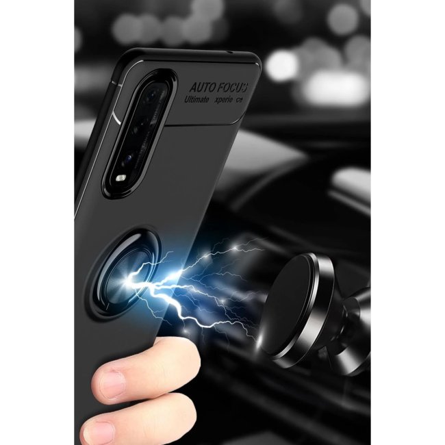 Oppo Find X2 Kılıf Range Yüzüklü Silikon - Siyah-mavi