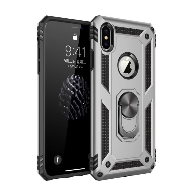 İphone X Kılıf Sofya Yüzüklü Silikon Kapak - Gümüş