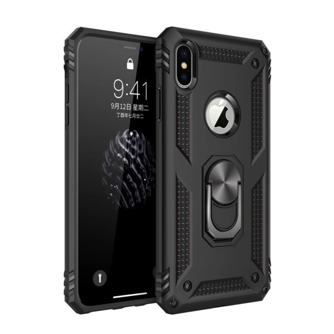 İphone Xs Max Kılıf Sofya Yüzüklü Silikon Kapak - Siyah