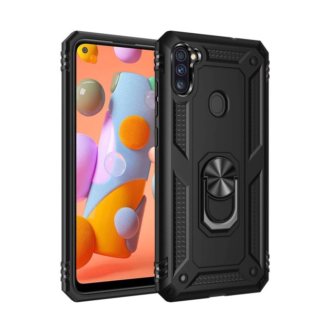 Samsung Galaxy A11 Kılıf Sofya Yüzüklü Silikon Kapak - Siyah