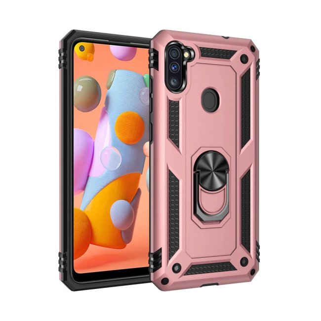 Samsung Galaxy A11 Kılıf Sofya Yüzüklü Silikon Kapak - Rose