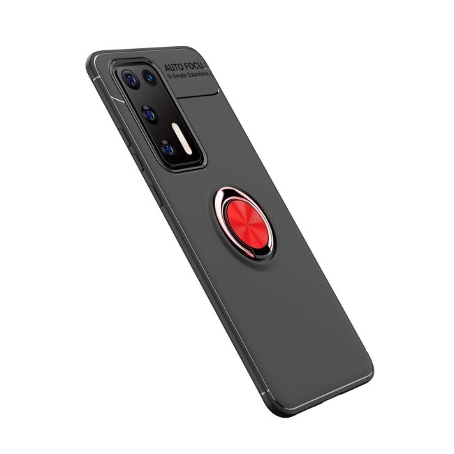 Huawei P40 Kılıf Range Yüzüklü Silikon - Siyah-kırmızı