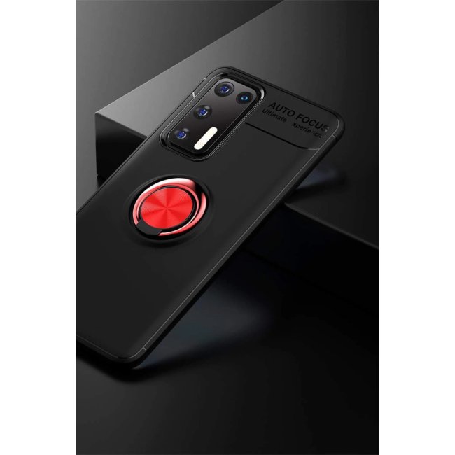 Huawei P40 Kılıf Range Yüzüklü Silikon - Siyah-kırmızı