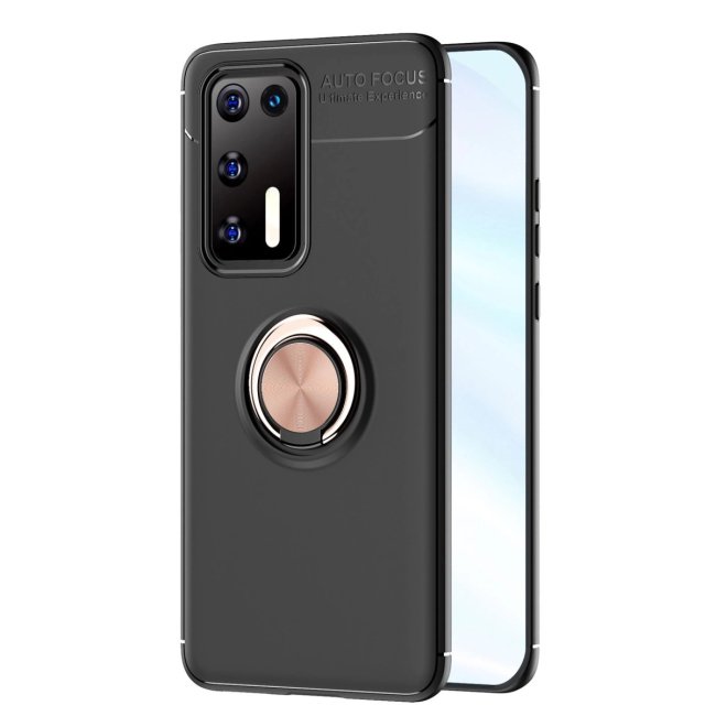Huawei P40 Kılıf Range Yüzüklü Silikon - Siyah-gold